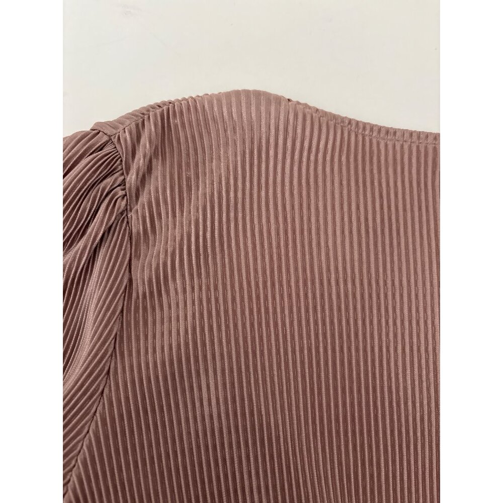 Zara Peplum Blouse Sz Small Pleated Mauve Surplice Romantic Feminine Ruffled Hem - Picture 5 of 14